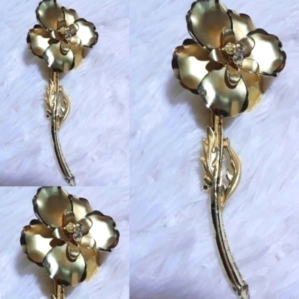 Vintage Long Stem Floral Brooch Pin